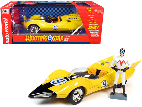 Shooting Star #9 Yellow and Racer X Figure "Speed Racer" Anime Series 1/18 Diecast Model Car by Autoworld