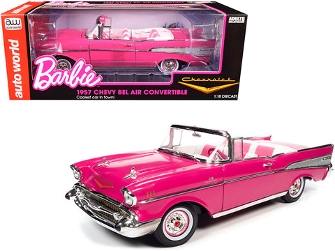 1957 Chevrolet Bel Air Convertible Pink "Barbie" "Silver Screen Machines" 1/18 Diecast Model Car by Autoworld