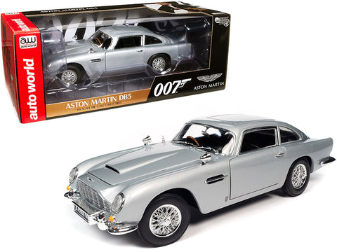 Aston Martin DB5 Coupe RHD (Right Hand Drive) Silver Birch Metallic (James Bond 007) "No Time to Die" (2021) Movie "Silver Screen Machines" Series 1/18 Diecast Model Car by Autoworld