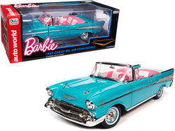 1957 Chevrolet Bel Air Convertible Aqua Blue with Pink Interior "Barbie" "Silver Screen Machines" 1/18 Diecast Model Car by Autoworld
