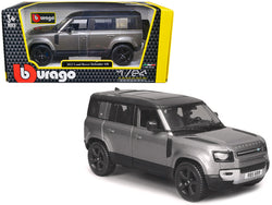 2022 Land Rover Defender 110 Dark Silver Metallic with Black Top and Sunroof 1/24 Diecast Model Car by Bburago