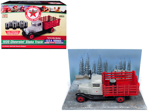 1930 Chevrolet Stake Truck with Eight Oil Barrels and Oil Derricks Diorama "Texaco" #12 in the "U.S.A. Series" 1/43 Diecast Model by Autoworld