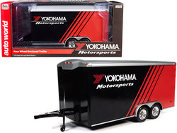 Four Wheel Enclosed Car Trailer "Yokohama Motorsports" Black and Red for 1/18 Scale Model Cars by Autoworld