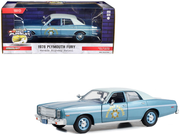 1978 Plymouth Fury Slicktop Blue Metallic with White Top "Nevada Highway Patrol" "Hot Pursuit" Series 1/24 Diecast Model Car by Greenlight