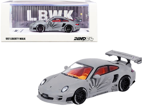 997 LBWK Liberty Walk Matte Gray with Graphics 1/64 Diecast Model Car by Inno Models