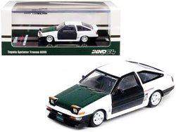 Toyota Sprinter Trueno AE86 RHD (Right Hand Drive) White with Green Carbon Hood and Black Carbon Doors 1/64 Diecast Model Car by Inno Models