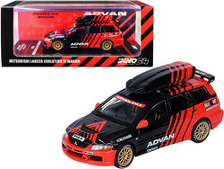 Mitsubishi Lancer Evolution IX Wagon RHD (Right Hand Drive) with Roof Cargo Box Black and Red Advan" 1/64 Diecast Model Car by Inno Models