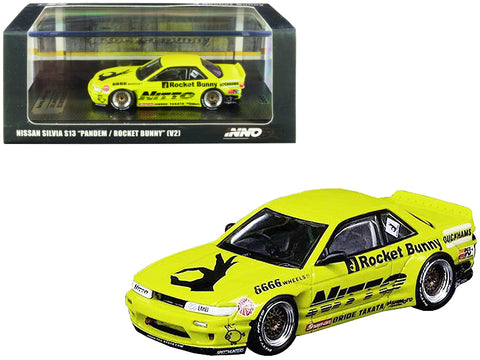 Nissan Silvia S13 (V2) RHD (Right Hand Drive) "Pandem Rocket Bunny" Bright Yellow with Graphics 1/64 Diecast Model Car by Inno Models