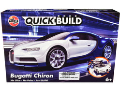 Bugatti Chiron White and Blue Snap Together Painted Plastic Model Kit (Skill Level 1) by Airfix Quickbuild