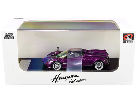 Pagani Huayra Roadster Purple Metallic with Carbon Top and Carbon Accents 1/64 Diecast Model Car by LCD Models