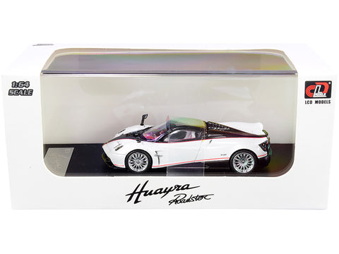 Pagani Huayra Roadster White Metallic and Carbon with Red Stripes 1/64 Diecast Model Car by LCD Models