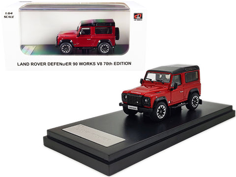 Land Rover Defender 90 Works V8 Red Metallic with Black Top "70th Edition" 1/64 Diecast Model Car by LCD Models