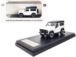 Land Rover Defender 90 Works V8 White with Black Top "70th Edition" 1/64 Diecast Model Car by LCD Models