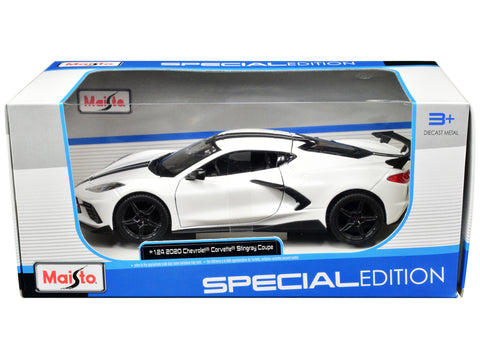 2020 Chevrolet Corvette Stingray Coupe White with Black Stripes "Special Edition" Series 1/24 Diecast Model Car by Maisto