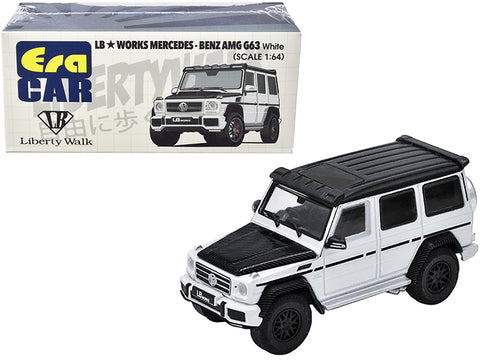 Mercedes-Benz AMG G63 LB Works Wagon White with Carbon Hood and Black Top 1/64 Diecast Model Car by Era Car