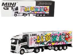 Mercedes Benz Actros with 40' Container "LBWK Kuma Graffiti" White with Graphics 1/64 Diecast Model by True Scale Miniatures