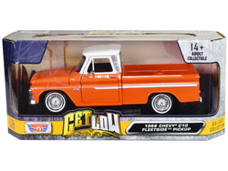 1966 Chevrolet C10 Fleetside Pickup Truck Lowrider Orange Metallic with White Top "Get Low" Series 1/24 Diecast Model by Motormax