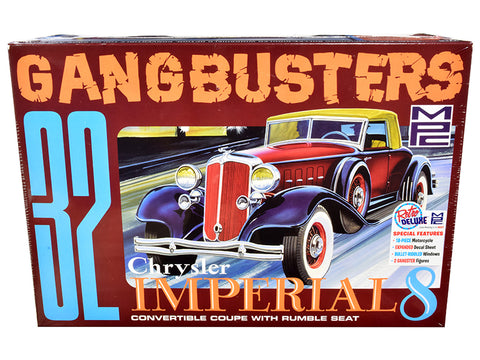 1932 Chrysler Imperial Eight with Police Motorcycle and 2 Gangster Figures "Gangbusters" Plastic Model Kit (Skill Level 2) 1/25 Scale Model by MPC