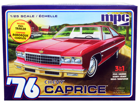 1976 Chevrolet Caprice with Trailer 3-in-1 Plastic Model Kit (Skill Level 2) 1/25 Scale Model by MPC