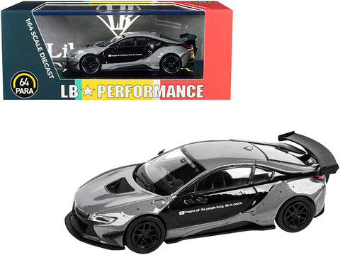 BMW i8 Liberty Walk Gray and Black "LB Performance" Series 1/64 Diecast Model Car by Paragon