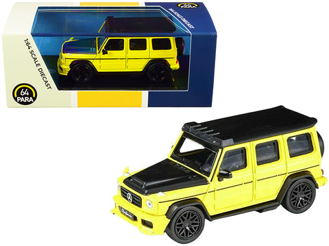 Mercedes AMG G63 Liberty Walk Wagon Bright Yellow with Black Hood and Top 1/64 Diecast Model Car by Paragon