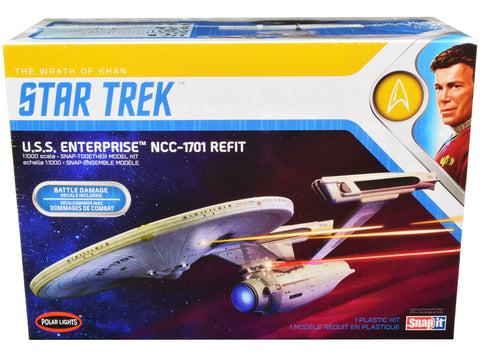 U.S.S. Enterprise NCC-1701 Refit Spaceship "Star Trek II: The Wrath of Khan" (1982) Movie Plastic Snap Model Kit (Skill Level 2) 1/1000 Scale Model by Polar Lights