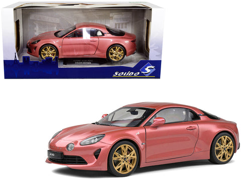 2021 Alpine A110 Rose Bruyere Pink Metallic with Gold Wheels 1/18 Diecast Model Car by Solido