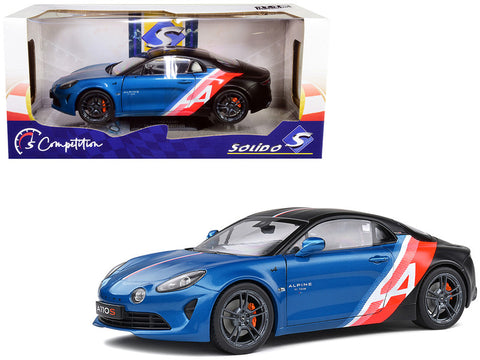 2021 Alpine A110S "F1 Team" Blue Metallic and Matte Black with Stripes and Graphics "Trackside Edition" "Competition" Series 1/18 Diecast Model Car by Solido