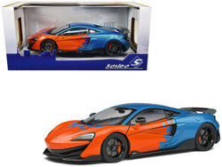 2019 McLaren 600LT Blue Metallic and Orange "Formula One Team Tribute" Livery 1/18 Diecast Model Car by Solido