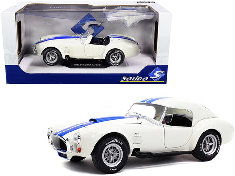 Shelby Cobra 427 S/C Convertible Wimbledon White with Blue Stripes 1/18 Diecast Model Car by Solido
