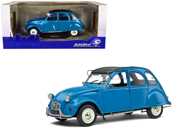 1982 Citroen 2CV6 Petrol Blue with Matte Black Top 1/18 Diecast Model Car by Solido