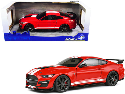 2020 Ford Mustang Shelby GT500 Red with White Stripes 1/18 Diecast Model Car by Solido