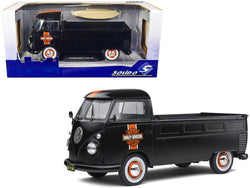 1950 Volkswagen T1 Custom Pickup Truck Matte Black with Orange "Harley Davidson" Stripes Surfboard Accessory 1/18 Diecast Model by Solido