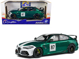 2021 Alfa Romeo Giulia GTA M #87 Green Metallic with Carbon Top and White Stripes "Nurburgring 1973" Tribute "Competition" Series 1/18 Diecast Model Car by Solido