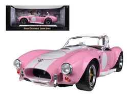 1965 Shelby Cobra 427 S/C Pink With Printed Carroll Shelby Signature On The Trunk 1/18 Diecast Model Car by Shelby Collectibles