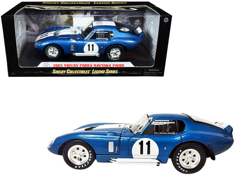 1965 Shelby Cobra Daytona Coupe #11 Blue Metallic with White Stripes 1/18 Diecast Model Car by Shelby Collectibles