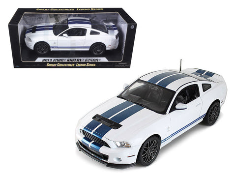 2013 Ford Shelby Cobra GT500 SVT White with Blue Stripes 1/18 Diecast Model Car by Shelby Collectibles