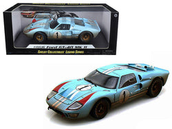 1966 Ford GT-40 MK 2 Blue Dirty Version #1 1/18 Diecast Model Car by Shelby Collectibles