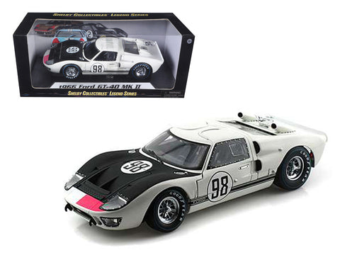1966 Ford GT-40 MK 2 #98 White 1/18 Diecast Model Car by Shelby Collectibles