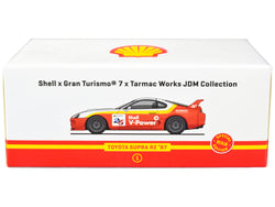 1997 Toyota Supra RZ RHD (Right Hand Drive) Red and White with Yellow Stripes "Shell x Gran Turismo 7" Special Edition 1/64 Diecast Model Car by Tarmac Works