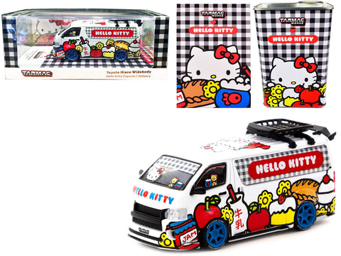 Toyota Hiace Widebody Van "Hello Kitty Capsule Delivery" with METAL OIL CAN 1/64 Diecast Model by Tarmac Works