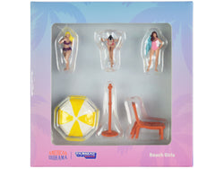 "Beach Girls" (5 Piece Diecast Figure Set - 3 Female Figures and 2 Beach Accessories) for 1/64 Scale Models by Tarmac Works & American Diorama