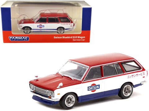 Datsun Bluebird 510 Wagon Service Car Red and White with Blue "Global64" Series 1/64 Diecast Model Car by Tarmac Works