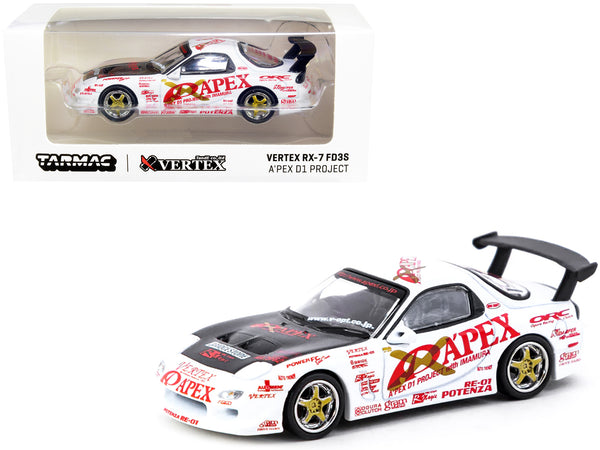 Vertex (Mazda) RX-7 FD3S White with Graphics RHD (Right Hand Drive) "A'Pex D1 Project" "Global64" Series 1/64 Diecast Model Car by Tarmac Works