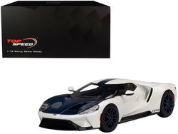 Ford GT "1964 Prototype Heritage Edition" White with Dark Blue Hood and Stripe 1/18 Model Car by Top Speed