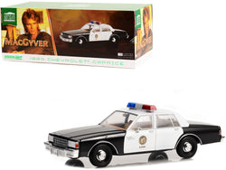 1986 Chevrolet Caprice Black and White LAPD (Los Angeles Police Department) "MacGyver" (1985-1992) TV Series "Artisan Collection" 1/18 Diecast Model Car by Greenlight