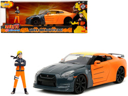 2009 Nissan GT-R (R35) Orange and Dark Gray with Yellow Top and Graphics and Naruto Diecast Figure "Naruto Shippuden" (2009-2017) TV Series "Anime Hollywood Rides" Series 1/24 Diecast Model Car by Jada