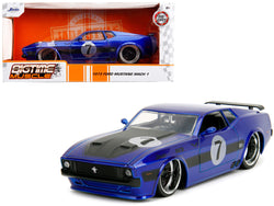 1973 Ford Mustang Mach 1 #7 Candy Blue Metallic with Black Stripes and Hood "Bigtime Muscle" Series 1/24 Diecast Model Car by Jada