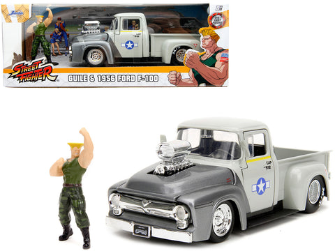 1956 Ford F-100 Pickup Truck Tan and Gray Metallic and Guile Diecast Figure "Street Fighter" Video Game "Anime Hollywood Rides" Series 1/24 Diecast Model by Jada