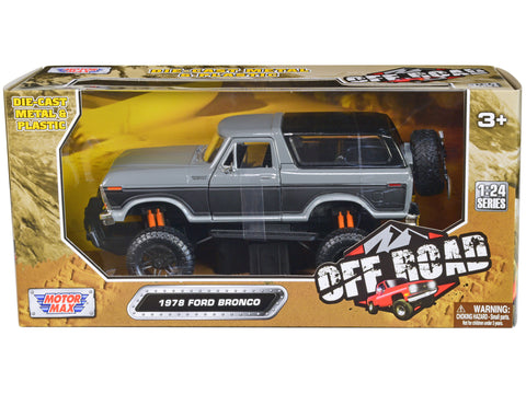 1978 Ford Bronco Custom Gray and Black "Off Road" Series 1/24 Diecast Model by Motormax